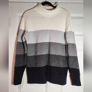 Croft & Barrow White Black Gray Gradient Knit Turtleneck Sweater XL